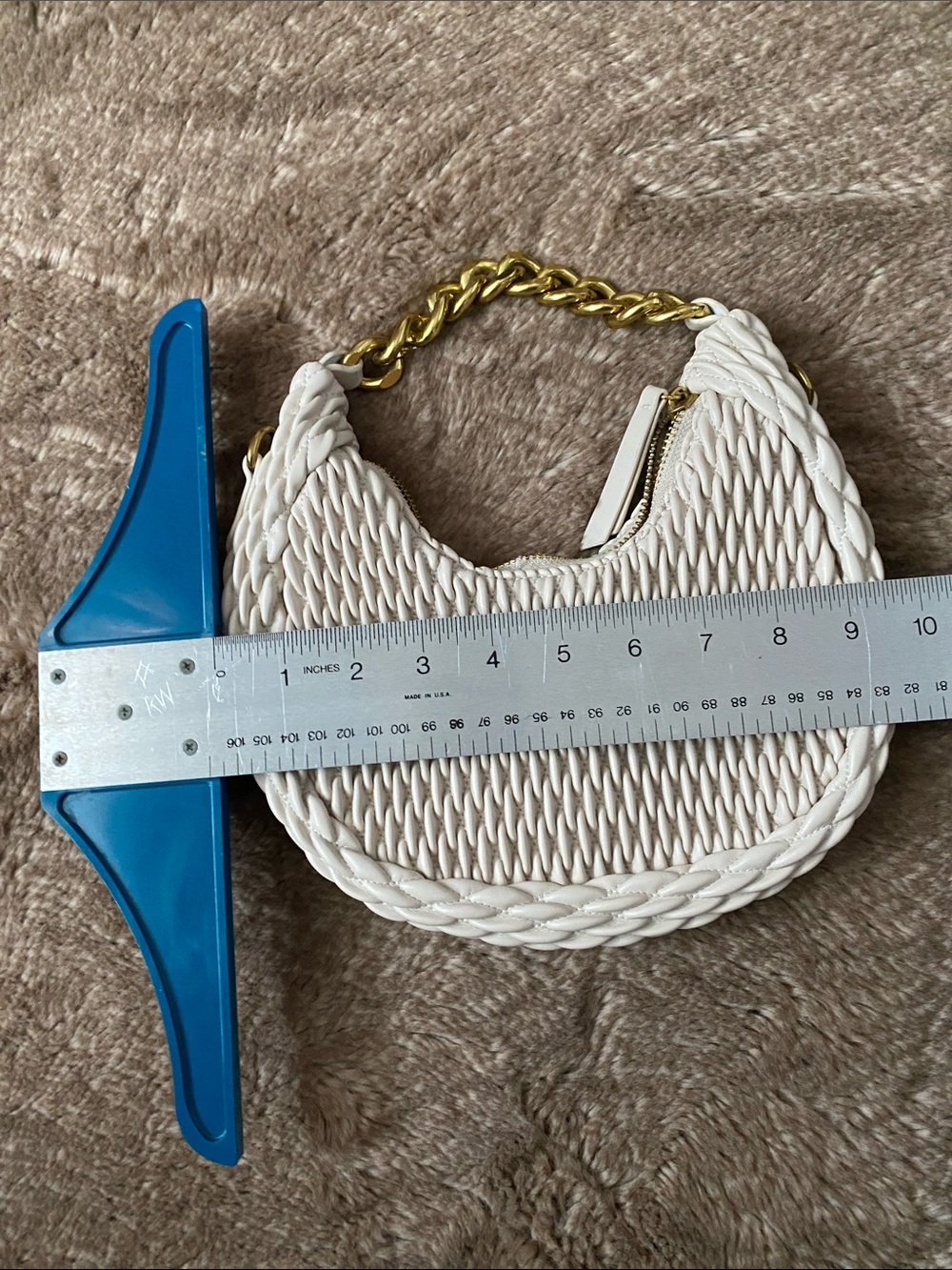 Rachel Zoe White Woven Crescent Shoulder Bag with Gold Chain Handle - Picture 9 of 9